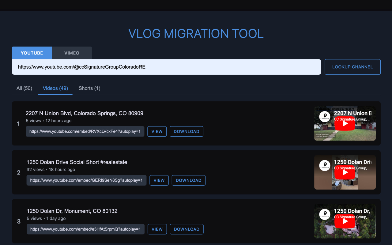 Vlog Migration Tool web app
